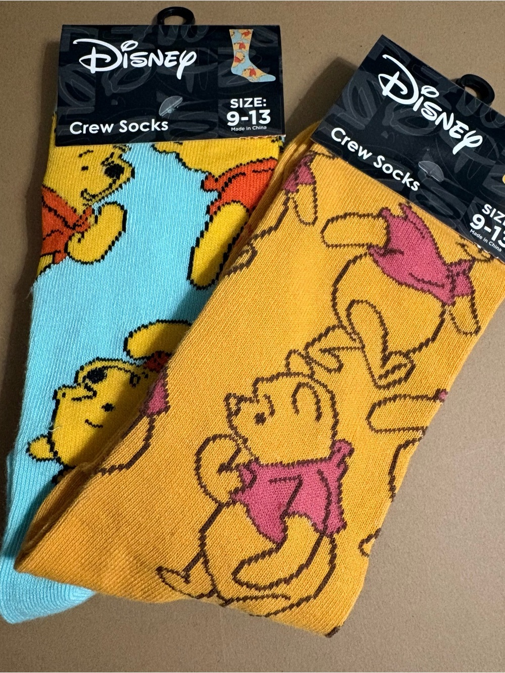 Disney Winnie The Pooh 2 Pairs Graphic Print Stretch Crew Socks Size 9-13 NWT - Picture 1 of 9